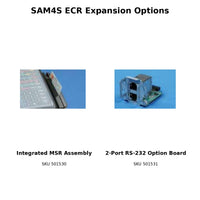 SAM4S ECR expansion options including integrated MSR assembly and two-port RS-232 option board