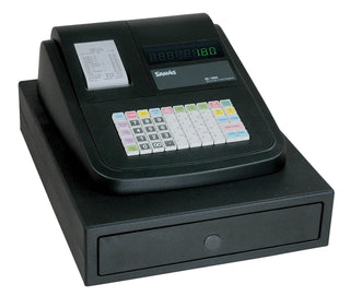 SAM4S ER-180U electronic cash register with raised-key keyboard, thermal receipt printer, LED display and integrated cash drawer