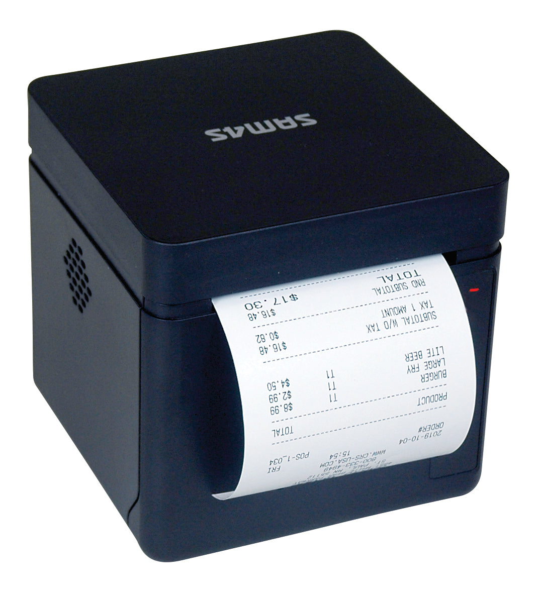 SAM4S GCUBE thermal receipt printer in black, front-right view