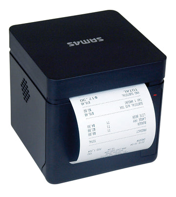 SAM4S GCUBE thermal receipt printer in black, front-right view
