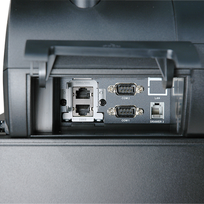 Rear port panel of an older SAM4S ER-900 series register