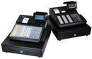 Two SAM4S SPS-300 Series cash registers showing flat-keyboard and raised-keyboard configurations