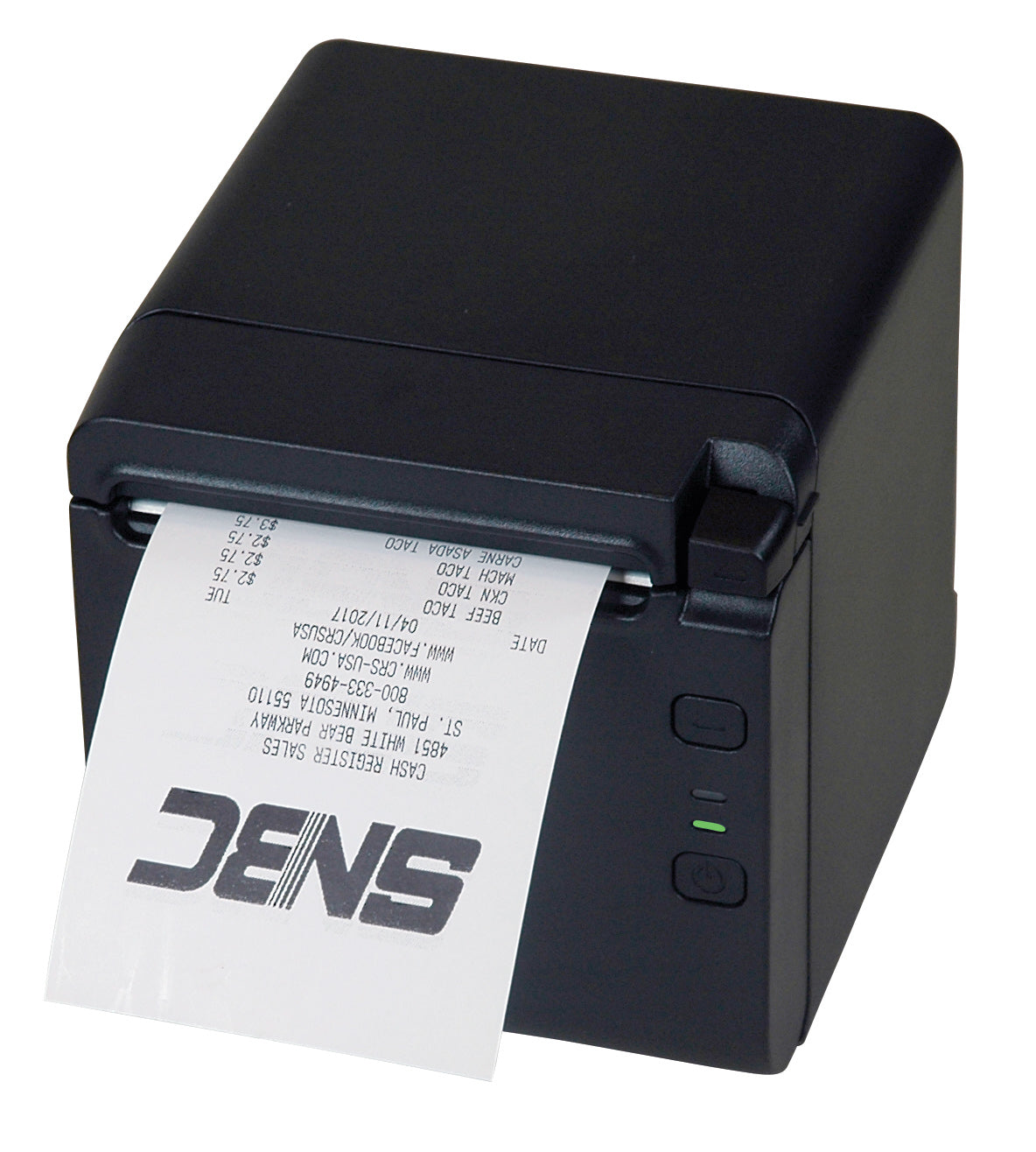 SNBC BTP-S80 black receipt printer, front-left view
