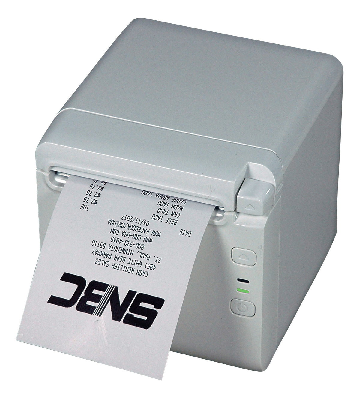 SNBC BTP-S80 white receipt printer, front-left view